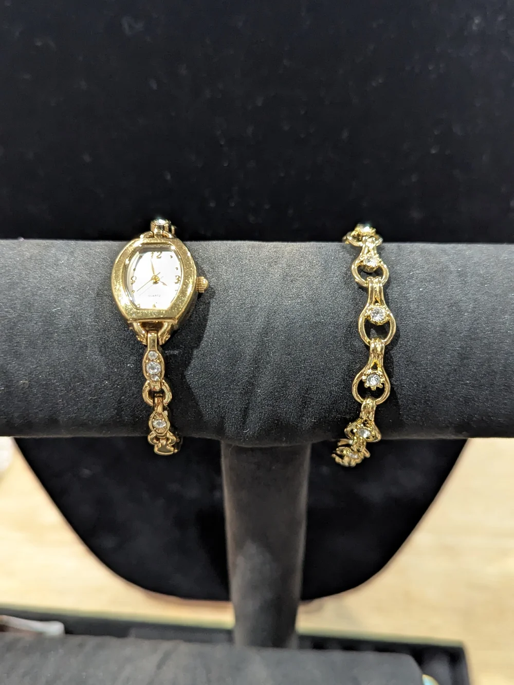 Gold-Tone Women's Bracelet & Watch Set with Crystal Accents